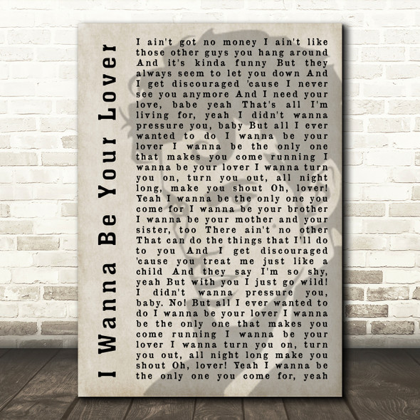 Prince I Wanna Be Your Lover Shadow Song Lyric Quote Print
