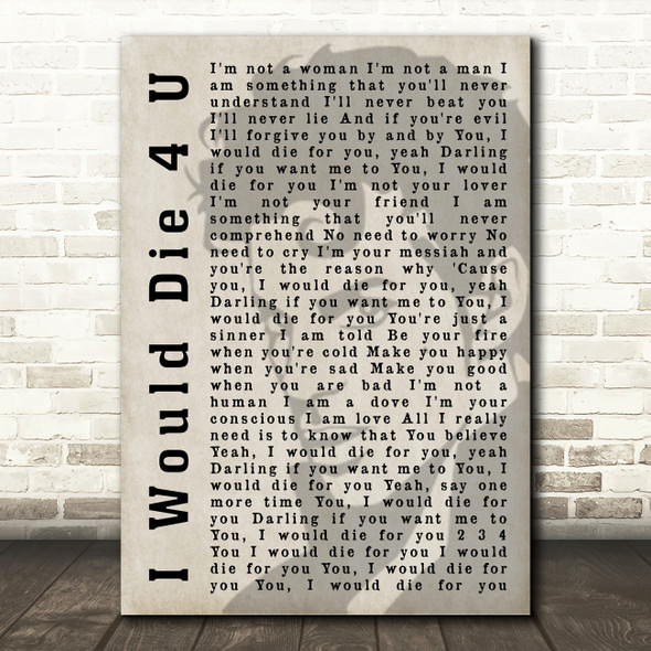 Prince I Would Die 4 U Shadow Song Lyric Quote Print