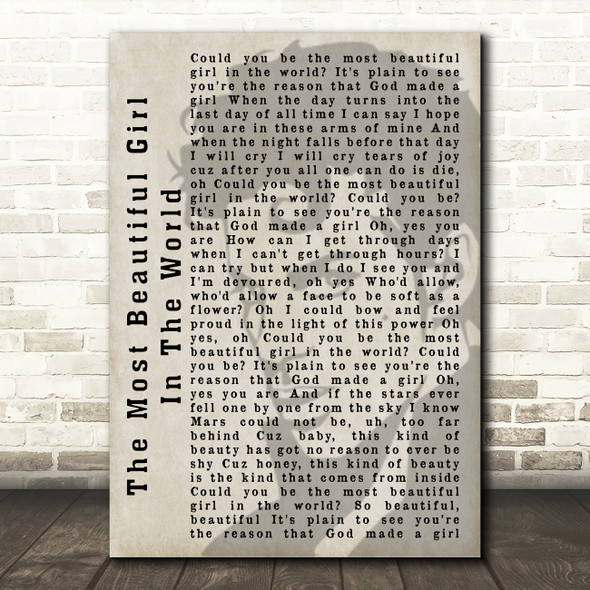 Prince The Most Beautiful Girl In The World Shadow Song Lyric Quote Print