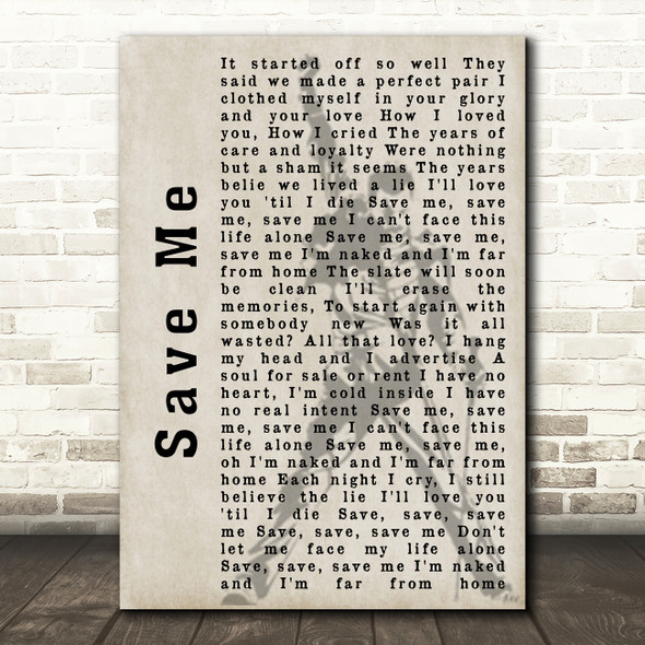 Queen Save Me Freddie Mercury Silhouette Song Lyric Quote Print
