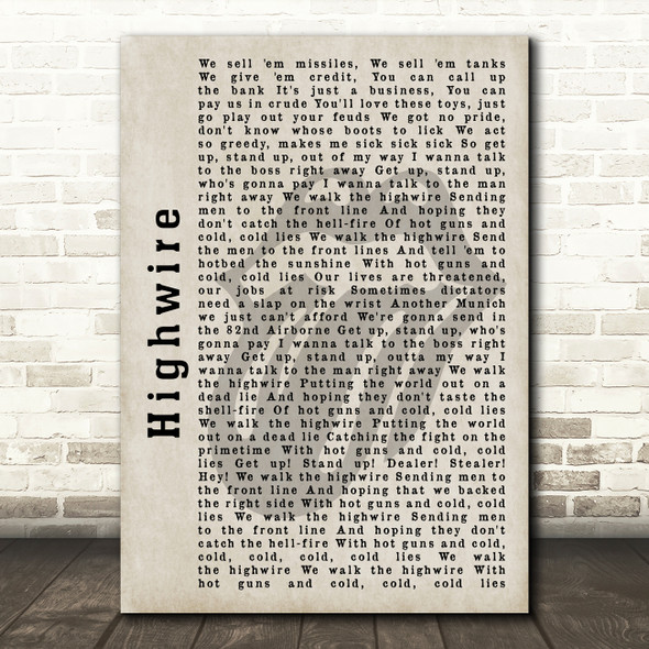 The Rolling Stones Highwire Shadow Song Lyric Quote Print