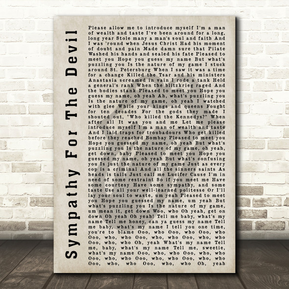 The Rolling Stones Sympathy For The Devil Shadow Song Lyric Quote Print