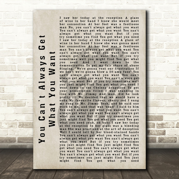 The Rolling Stones You Cant Always Get What You Want Shadow Song Lyric Print