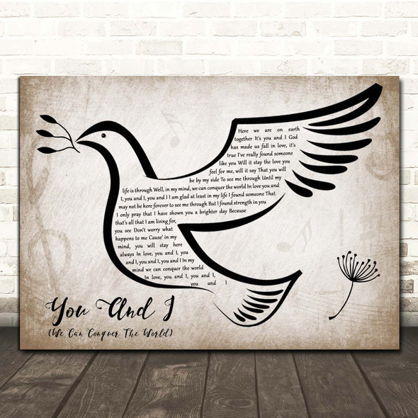 Stevie Wonder You And I (We Can Conquer The World) Vintage Dove Bird Song Lyric Print