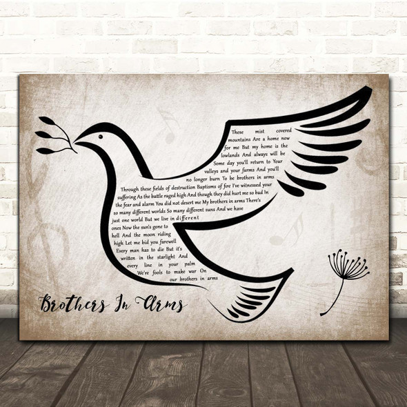 Dire Straits Brothers In Arms Vintage Dove Bird Song Lyric Print