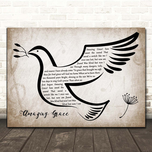 Hymn Amazing Grace Vintage Dove Bird Song Lyric Print