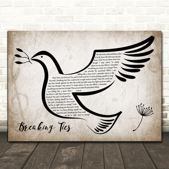 Oceanlab Breaking Ties Vintage Dove Bird Song Lyric Quote Music Print