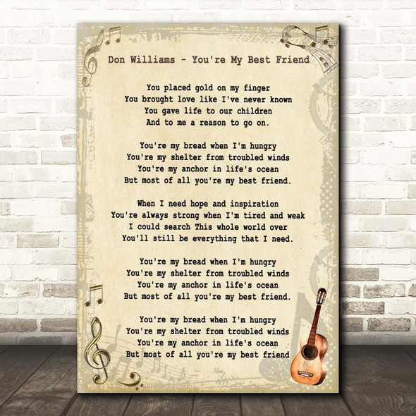 Don Williams You're My Best Friend Vintage Guitar Song Lyric Print