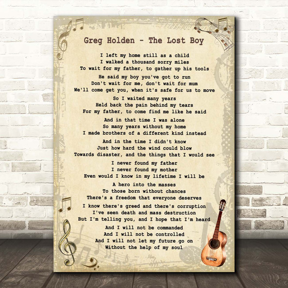 Greg Holden The Lost Boy Vintage Guitar Song Lyric Print