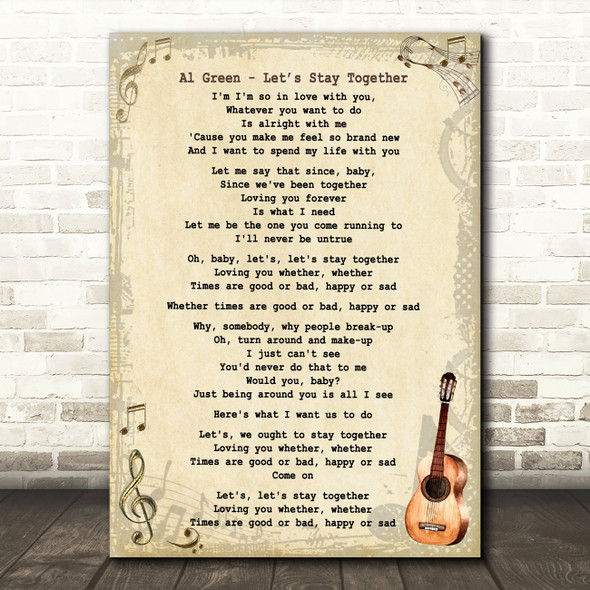 Al Green Lets Stay Together Song Lyric Vintage Quote Print