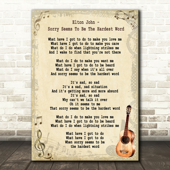 Elton John Sorry Seems To Be The Hardest Word Song Lyric Vintage Quote Print