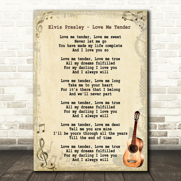 Elvis Presley Love Me Tender Song Lyric Vintage Quote Print
