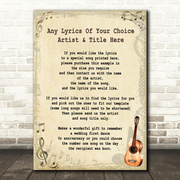 Any Song Any Artist Custom Personalised Song Lyric Vintage Quote Print