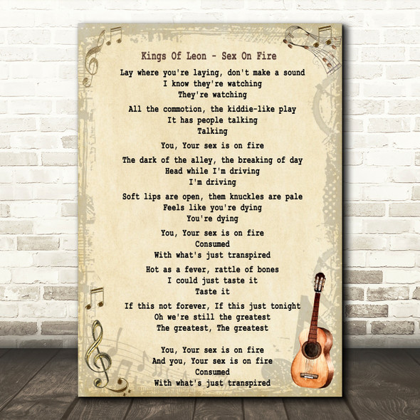 Kings Of Leon Sex On Fire Song Lyric Vintage Quote Print
