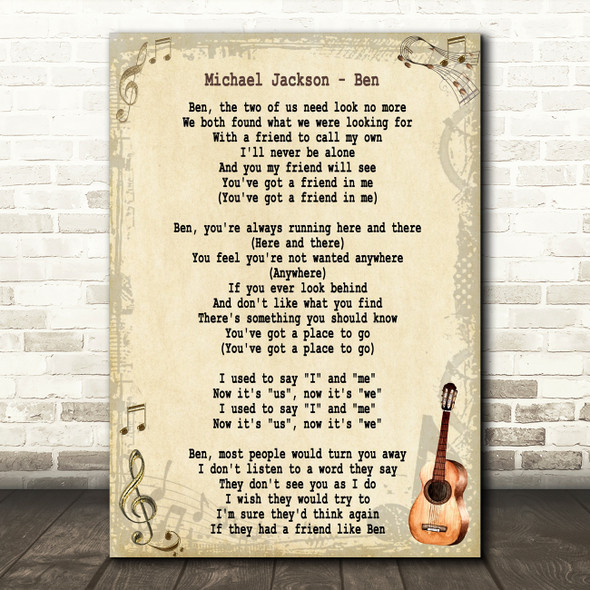 Michael Jackson Ben Song Lyric Vintage Quote Print