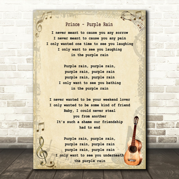 Prince Purple Rain Song Lyric Vintage Quote Print