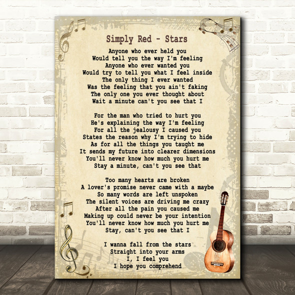 Simply Red Stars Song Lyric Vintage Quote Print