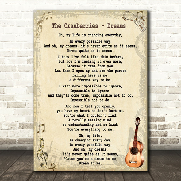 The Cranberries Dreams Song Lyric Vintage Quote Print