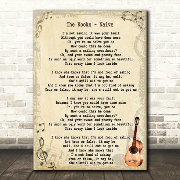 The Kooks Naive Song Lyric Vintage Quote Print