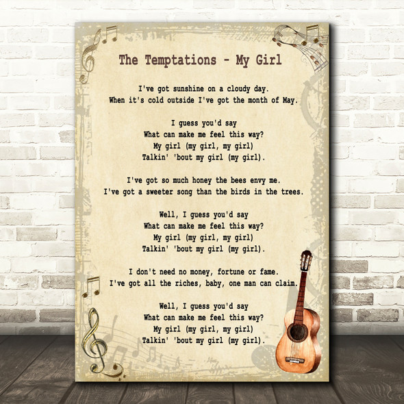 The Temptations My Girl Song Lyric Vintage Quote Print