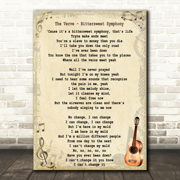 The Verve Bittersweet Symphony Song Lyric Vintage Quote Print