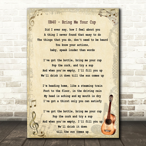 UB40 Bring Me Your Cup Song Lyric Vintage Quote Print
