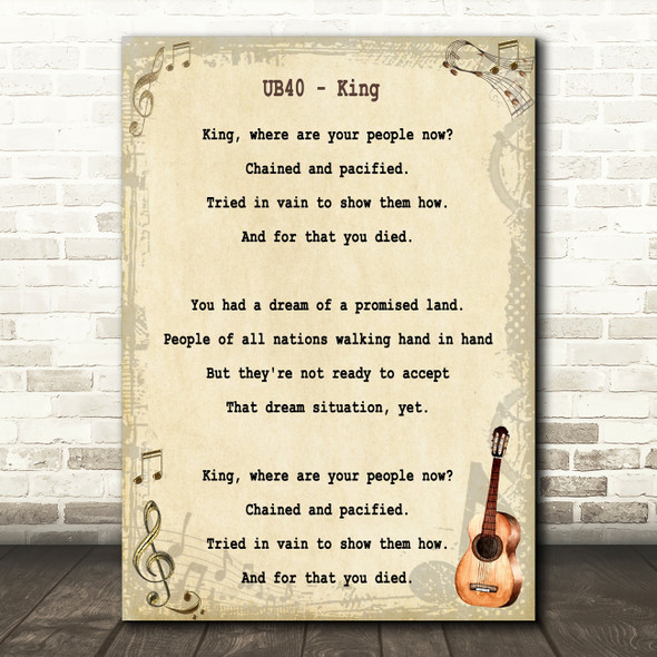 UB40 King Song Lyric Vintage Quote Print