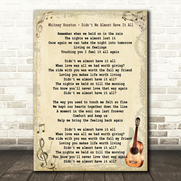 Whitney Houston Didn't We Almost Have It All Song Lyric Vintage Quote Print