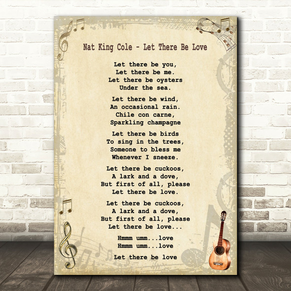 Nat King Cole - Let There Be Love Song Lyric Guitar Quote Print