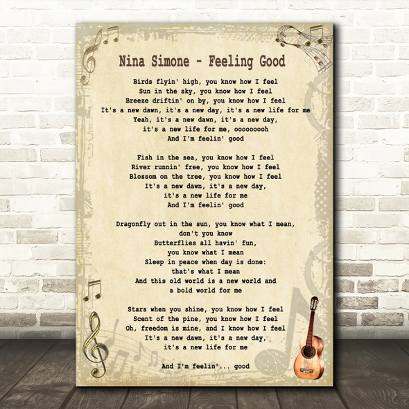 Nina Simone - Feeling Good Song Lyric Guitar Quote Print