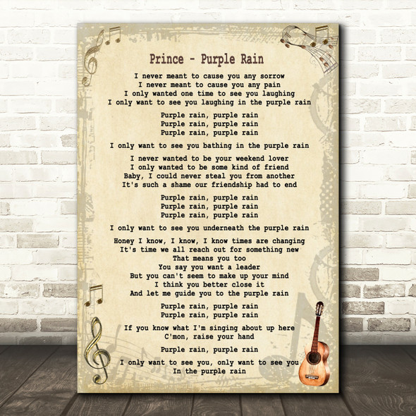 Prince - Purple Rain Song Lyric Guitar Quote Print