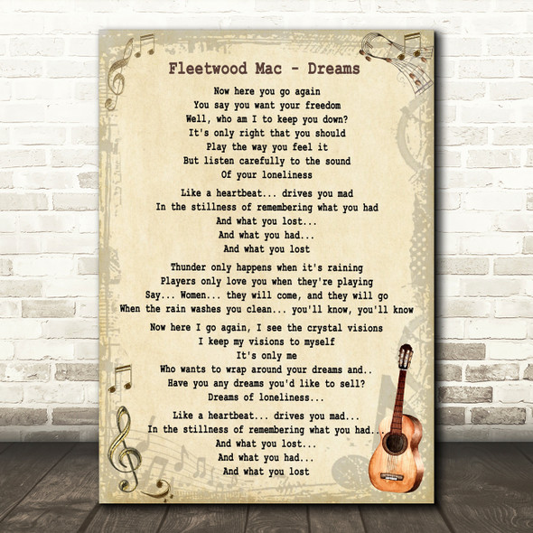 Fleetwood Mac Dreams Song Lyric Vintage Quote Print