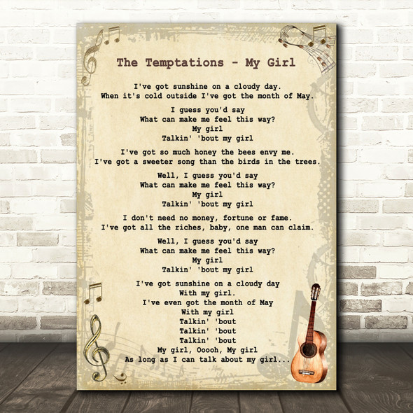 The Temptations - My Girl Song Lyric Guitar Quote Print