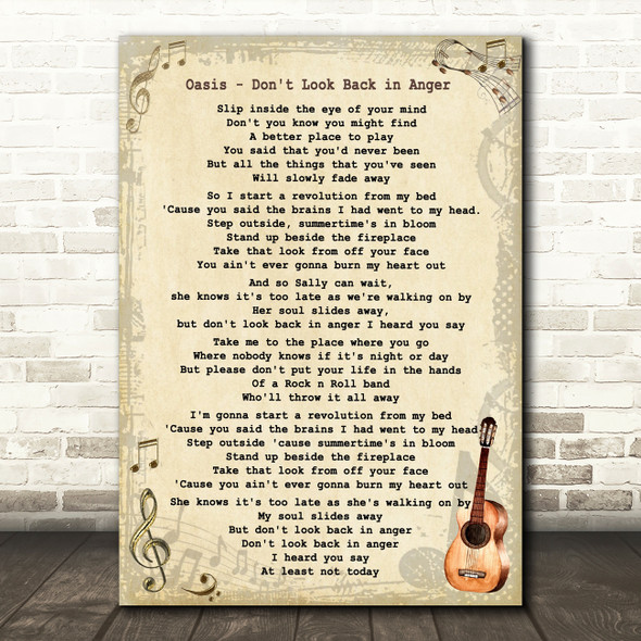 Oasis Don't Look Back in Anger Song Lyric Vintage Quote Print