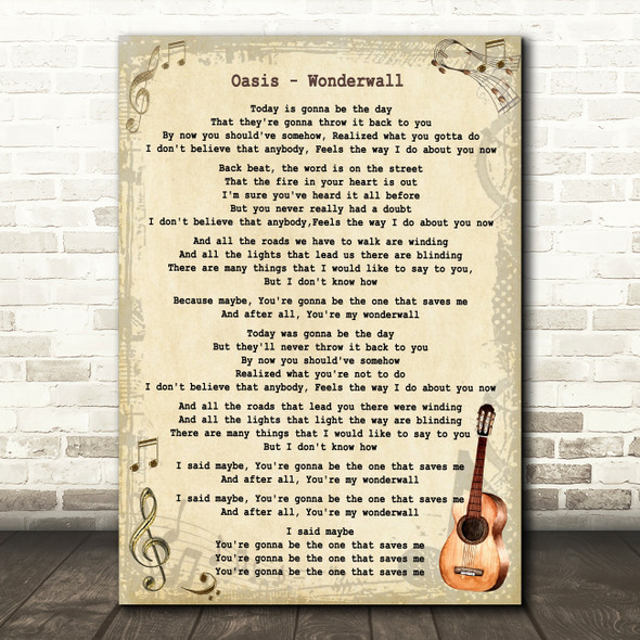 Oasis Wonderwall Song Lyric Vintage Quote Print