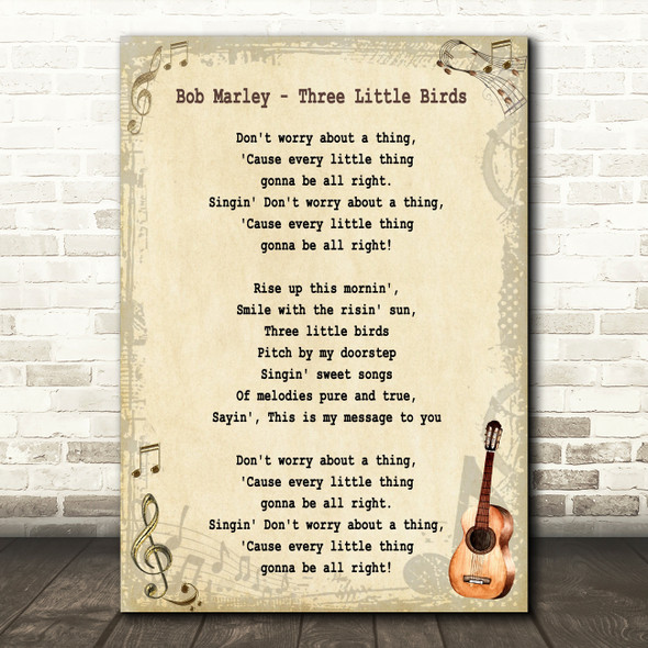 Bob Marley Three Little Birds Song Lyric Vintage Quote Print