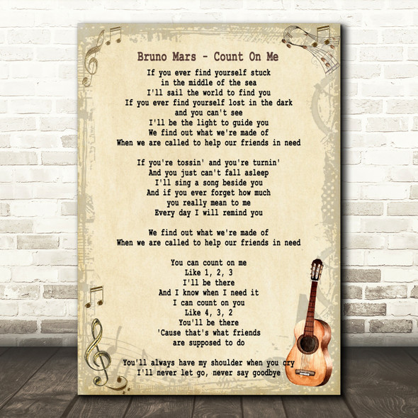 Bruno Mars Count On Me Song Lyric Vintage Quote Print
