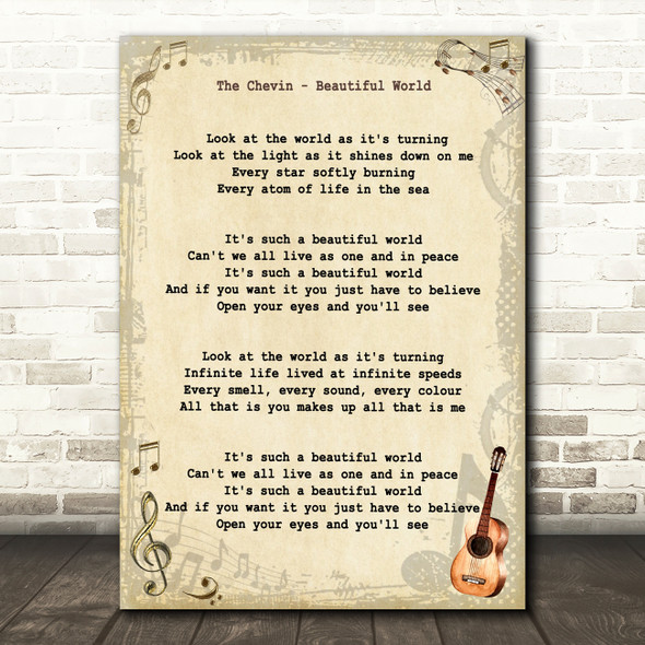 The Chevin Beautiful World Vintage Guitar Song Lyric Music Art Print