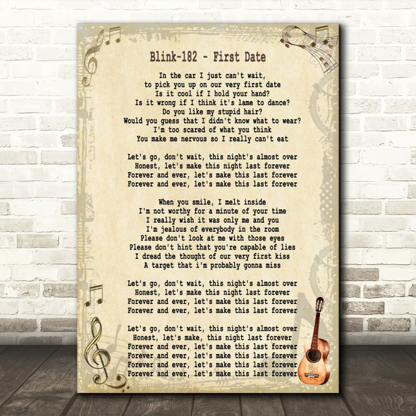 Blink-182 First Date Song Lyric Quote Print