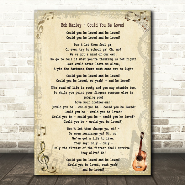 Bob Marley Could You Be Loved Song Lyric Quote Print