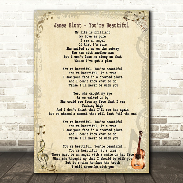 James Blunt You're Beautiful Song Lyric Quote Print