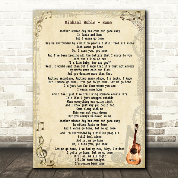 Michael Buble Home Song Lyric Quote Print
