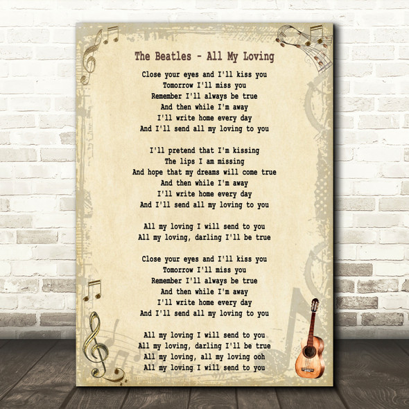The Beatles All My Loving Song Lyric Quote Print