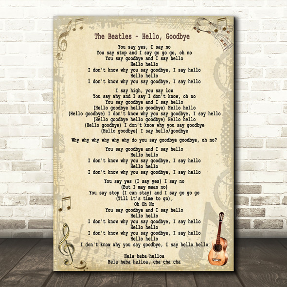 The Beatles Hello, Goodbye Song Lyric Quote Print