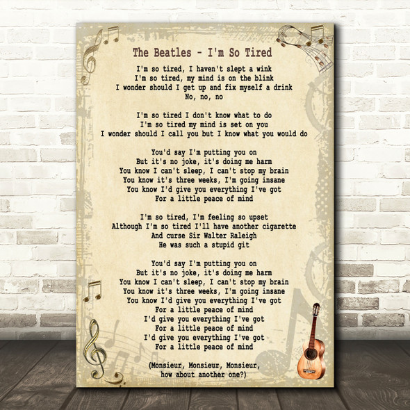 The Beatles I'm So Tired Song Lyric Quote Print