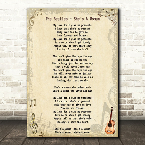 The Beatles She's A Woman Song Lyric Quote Print