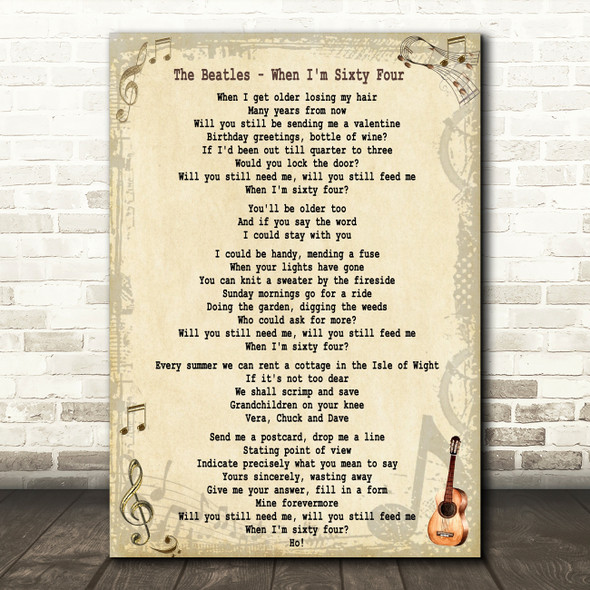 The Beatles When I'm Sixty Four Song Lyric Quote Print