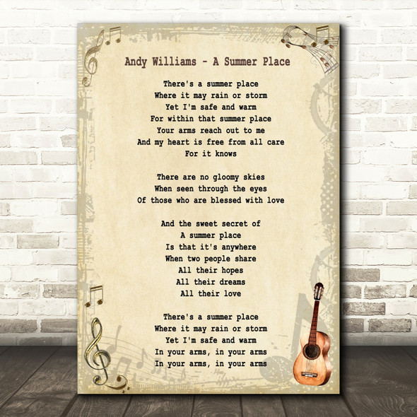 Andy Williams A Summer Place Song Lyric Quote Print