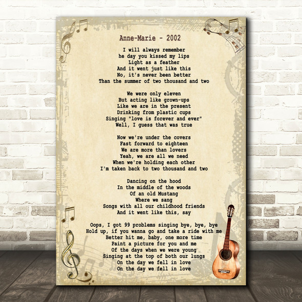 Anne-Marie 2002 Song Lyric Quote Print