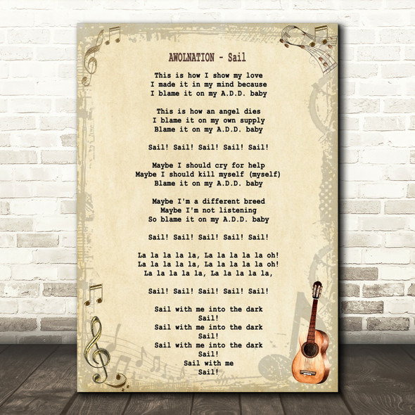AWOLNATION Sail Song Lyric Quote Print